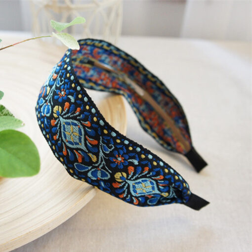 1PC Women Bohemian Ethnic Embroidered Floral Ribbon Hairbands Headband Hair Accessories Beautiful Ethnic Pattern Wide Turban
