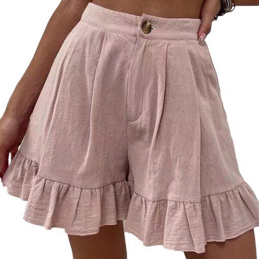 2022 High Waist Ruffle Shorts Flounce Solid Color Loose Fit Summer Sports Casual Short Pants for