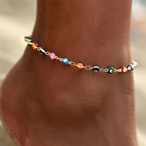 Anklets for Women Dried Flower Anklet Retro Colorful Eye Boho Anklet Chain Gold Anklet Silver Jewelry