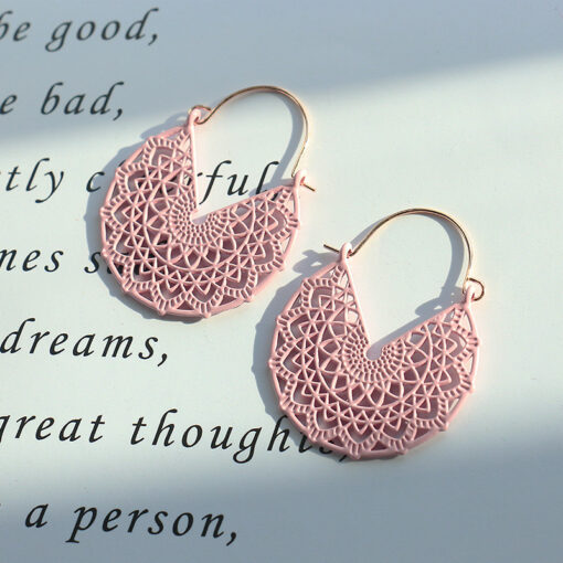 Ethnic Summer Hollow Pink Earrings Flower Boho Jewelry For Women Korean Retro Corful Copper Dangle Earrings
