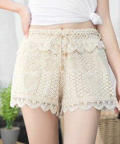 Female Summer Beach Hook Crochet Floral Eyelet Cotton Shorts Women Bohemian Boho Gypsy Hippie Tribal Ibiza 5