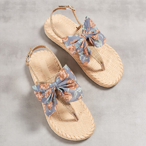New Women Summer Casual Slides Comfortable Flax Slippers Striped Bow Linen Flip Flops Platform Sandals Ladies