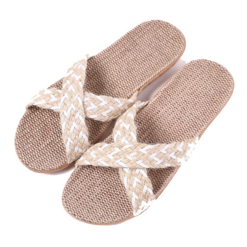 Suihyung Women Men Summer Home Slippers Indoor Shoes 2021 New Casual Flax Slides Belt Linen Slippers