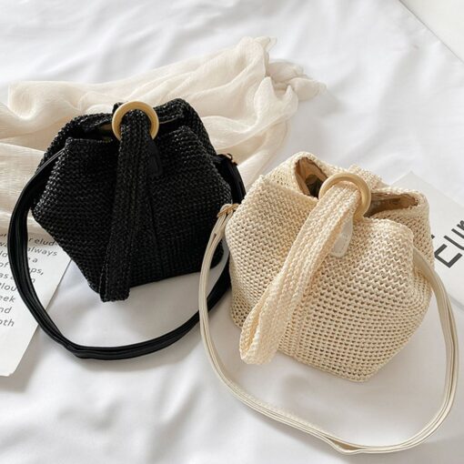 Summer Women Handbag Fashion Boho Straw Woven Shoulder Bags Beach Tote Bag 2022 New Round Rattan