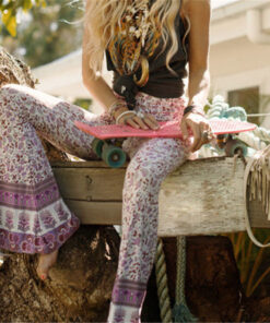 Women Floral Hippie High Waist Wide Leg Pants