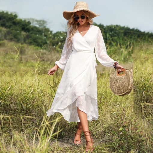 Bohemian Beach Vacation White Maxi Dress