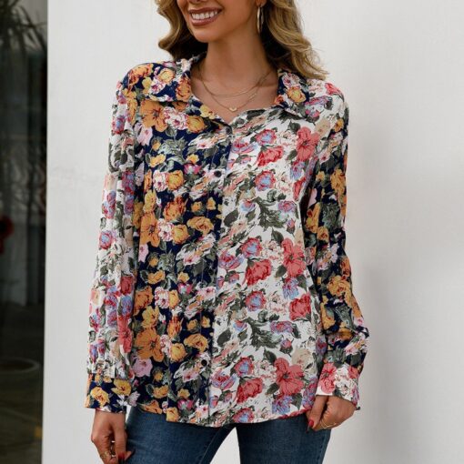 Loose Casual Floral Long Sleeved Shirt
