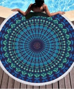 Mandala Blue Color Tapestry Bohemian Round Beach Towel