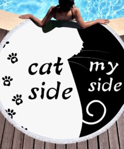 Boho Cat Side Round Beach Bathing Towel