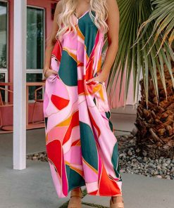 multicolor boho print slip maxi dress