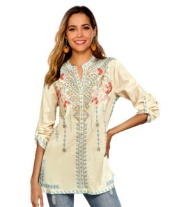 long-sleeved embroidered overseas top