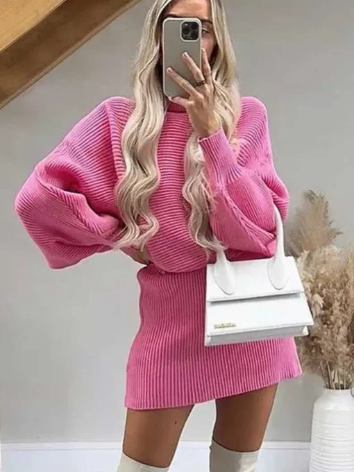 Boho Inspired pink sweater women turtleneck batwing sleeve cropped sweater pullovers autumn winter sexy ladies sweaters